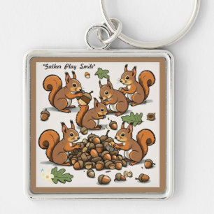 "Joyful Autumn Squirrel Scene" Key Ring