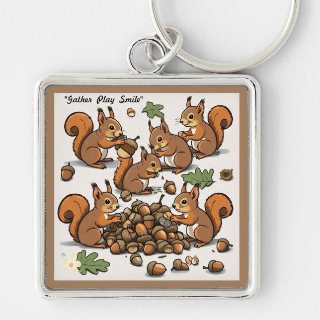"Joyful Autumn Squirrel Scene" Key Ring (Front)