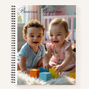 Joyful Babies Playing on a Soft Fur Rug Notebook