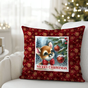 Joyful Baby Deer Snowy Forest Kids Gift Christmas  Cushion