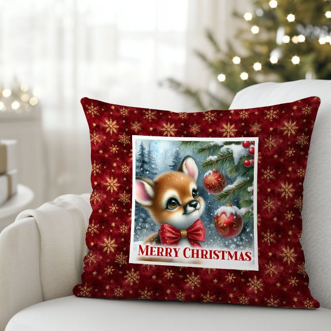 Joyful Baby Deer Snowy Forest Kids Gift Christmas  Cushion (Joyful Baby Deer Snowy Forest Kids Gift Christmas Pillow

)