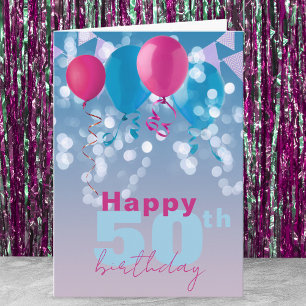 Joyful Balloons Lights Bunting Flags 50th Birthday Card