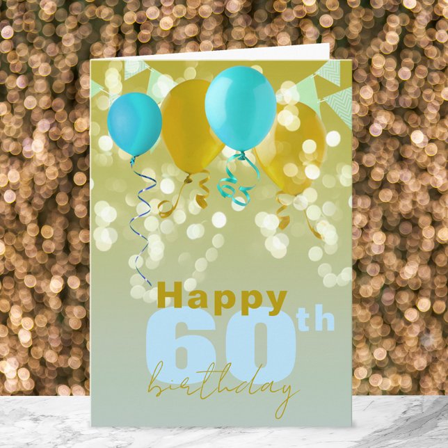 Joyful Balloons Lights Bunting Flags 60th Birthday Card (Creator Uploaded)