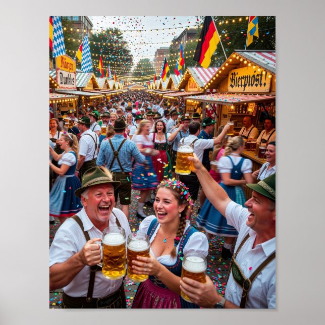 Joyful Bavarian Oktoberfest Scene Poster (Front)