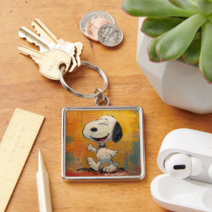 Joyful Beagle Dog Pop Art Painting Key Ring