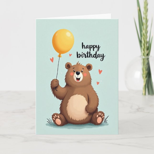 Joyful Bear Balloon Birthday Card (Front)