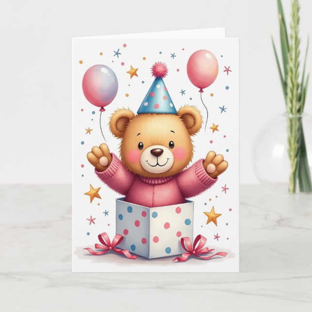 Joyful Bear Gift Box Birthday Card (Front)