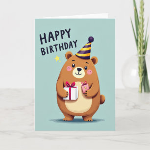 Joyful Bear Party Hat Card