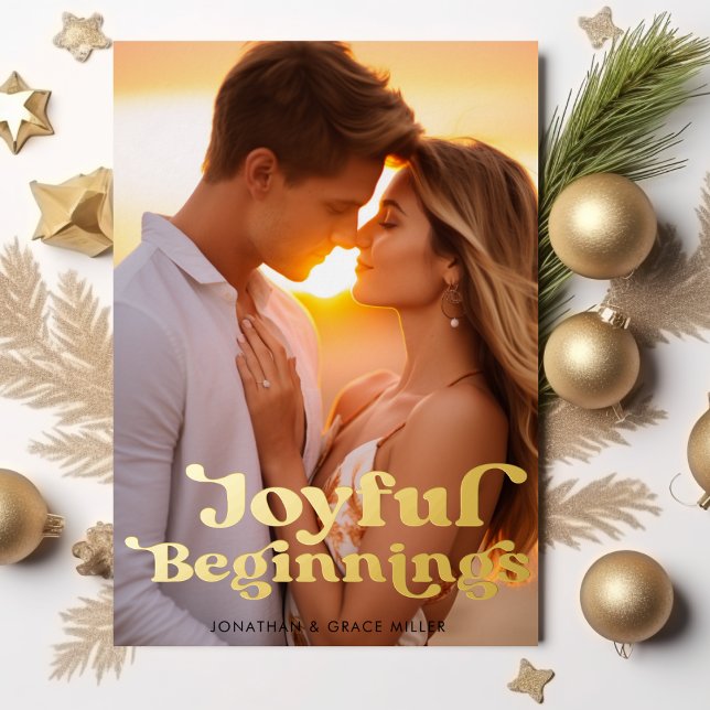 Joyful Beginnings Elegant Modern Minimal Photo Foil Holiday Card (Joyful Beginnings Elegant Modern Minimal Photo Foil Holiday Card)
