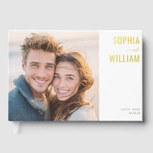 Joyful Beige Minimalist Photo Guest Book