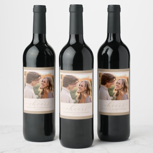 Joyful Beige Minimalist Photo Wine Label (Bottles)