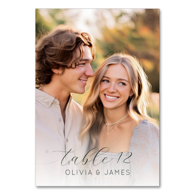 Joyful Beige Romantic Photo Table Number (Back)