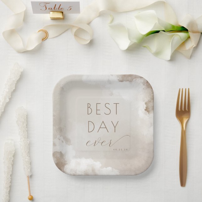 Joyful Beige Watercolor Wedding Plates (Wedding)