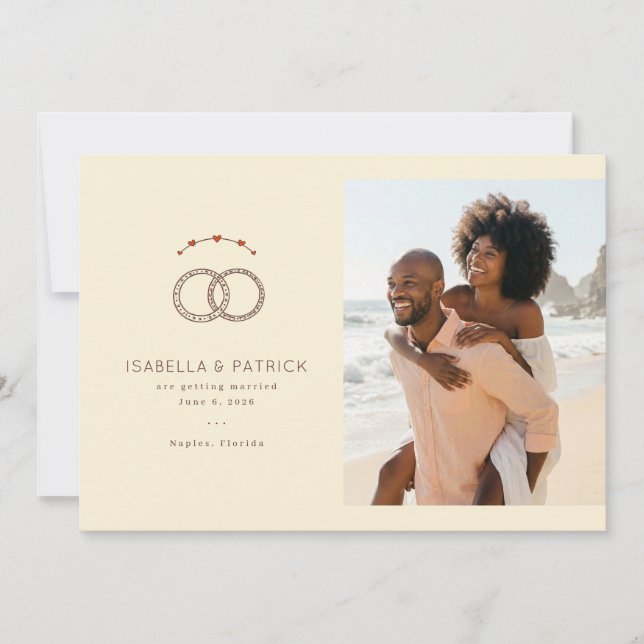 Joyful Beige Wedding Rings Save The Date (Front)