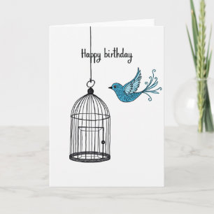 Joyful Bird Birthday Illustration Card