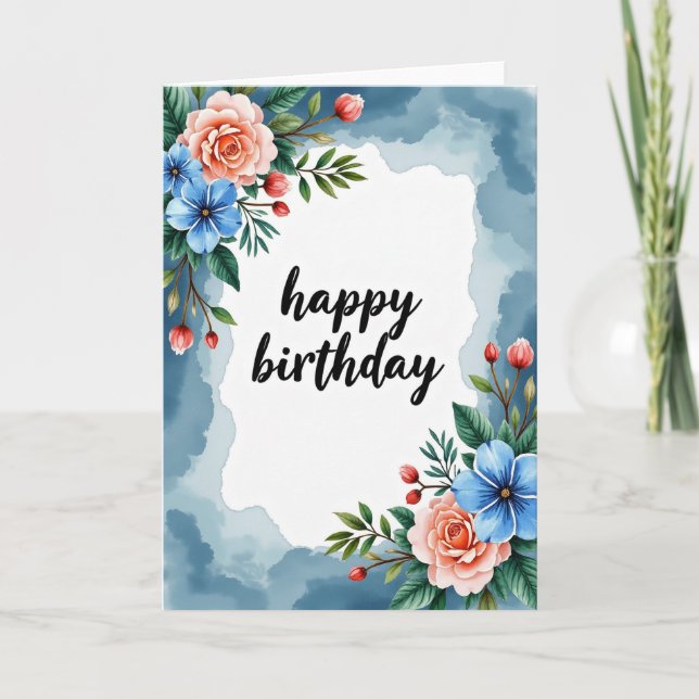 Joyful Birthday Blue Bloom Card (Front)
