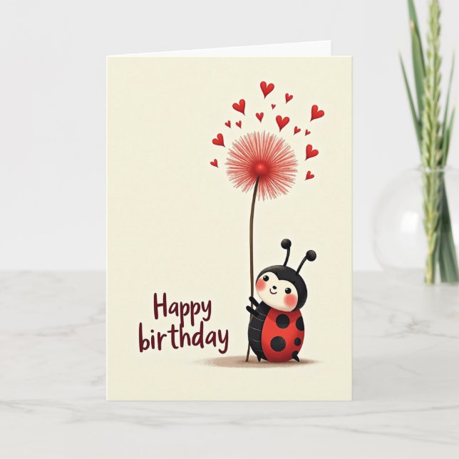 Joyful Birthday Bug Heart Card (Front)