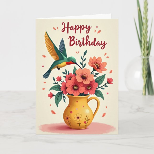 Joyful Birthday Emerald Bird Card (Front)