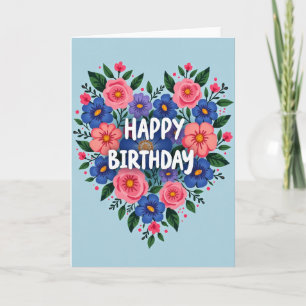 Joyful Birthday Floral Heart Card