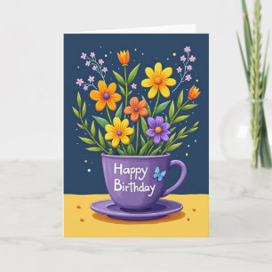 Joyful Birthday Floral Teacup Card
