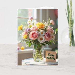 Joyful Birthday Floral Vase Card