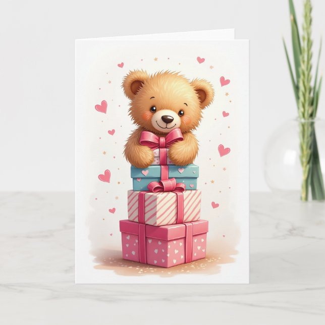 Joyful Birthday Fluffy Bear Card (Front)