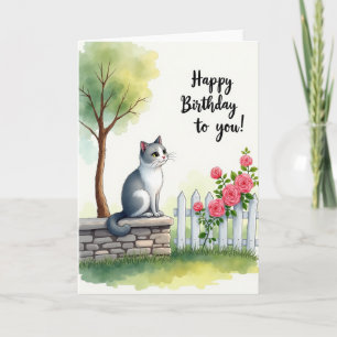 Joyful Birthday Garden Cat Card