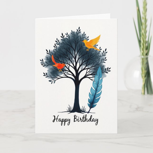 Joyful Birthday Indigo Tree Card (Front)