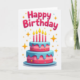 Joyful Birthday Pink Blue Cake Card