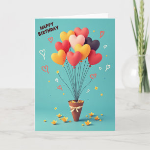 Joyful Birthday Potted Hearts Card