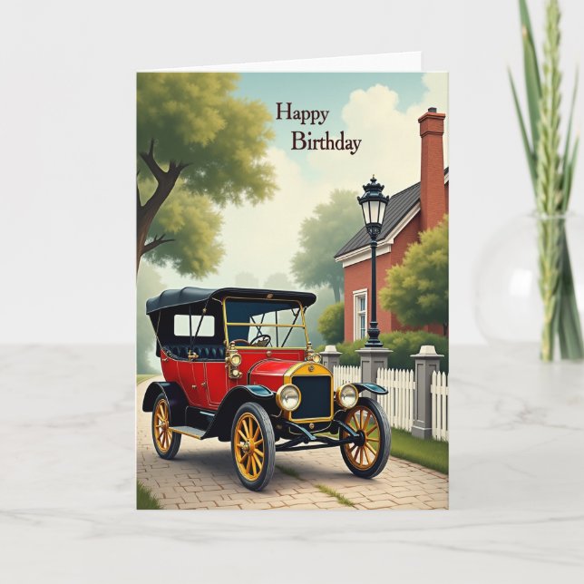 Joyful Birthday Red Car Card (Front)