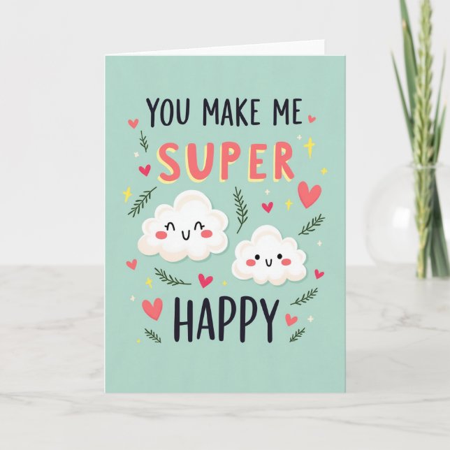 Joyful Birthday Smiling Clouds Card (Front)