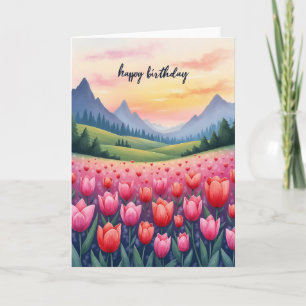 Joyful Birthday Tulip Field Card