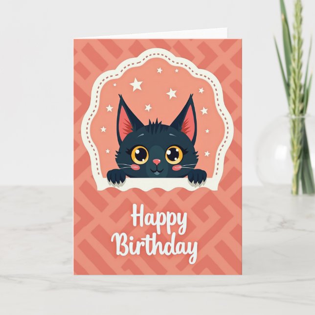 Joyful Black Cat Birthday Card (Front)