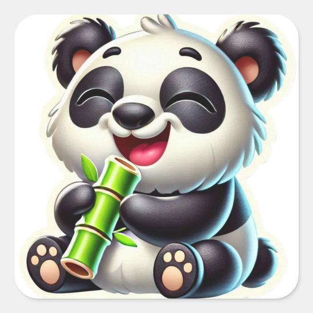 Joyful Black Happy Panda Square Sticker (Front)