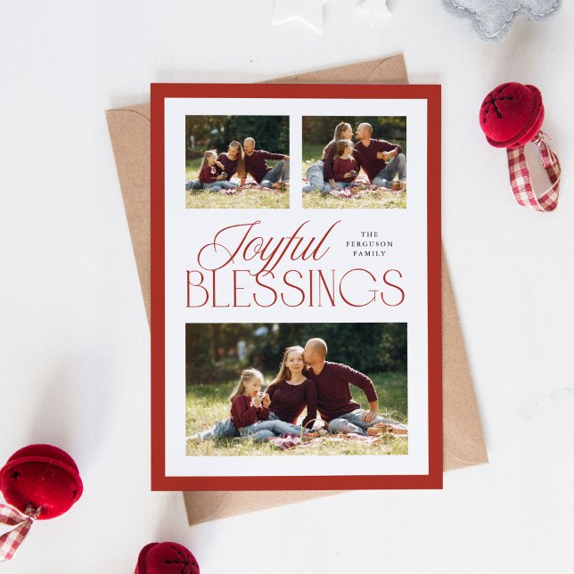 Joyful Blessings Religious Christmas 3-Photo Card (joyful blessings religious Christmas photo card)