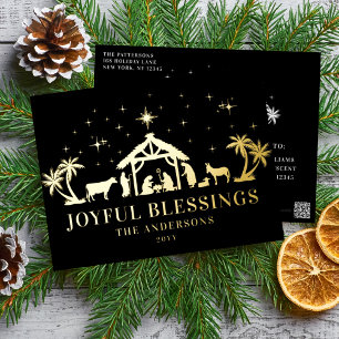 Joyful Blessings Religious Christmas Nativity Foil Holiday Postcard