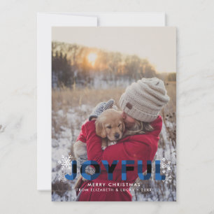 Joyful Blue Buffalo Plaid Photo Christmas Card