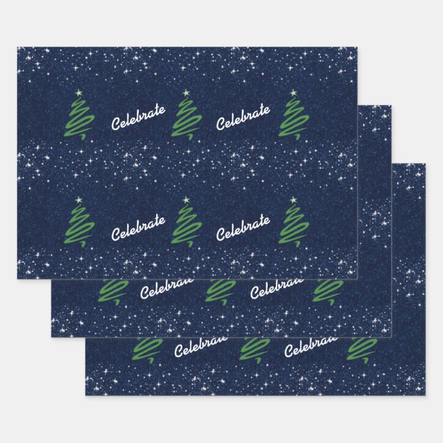 Joyful Blue Evening Wrapping Paper Sheet (Set)