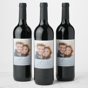 Joyful Blue Minimalist Photo Wine Label