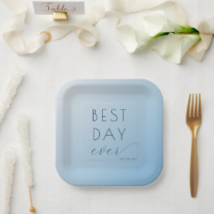 Joyful Blue Typographic Celebration Paper Plate