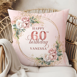 Joyful Blush Pink Floral Shimmer 60th birthday  Cushion