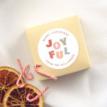 Joyful Bold Pastel Colours Christmas & Custom Name Classic Round Sticker<br><div class="desc">This fun and friendly Christmas sticker features "joyful" in big bold letters in the middle of the design. "Merry Christmas" or the greeting of your choice is curved over the top, and your family name is curved around the bottom, creating a round typography frame. "Joyful" is printed in pastel red,...</div>