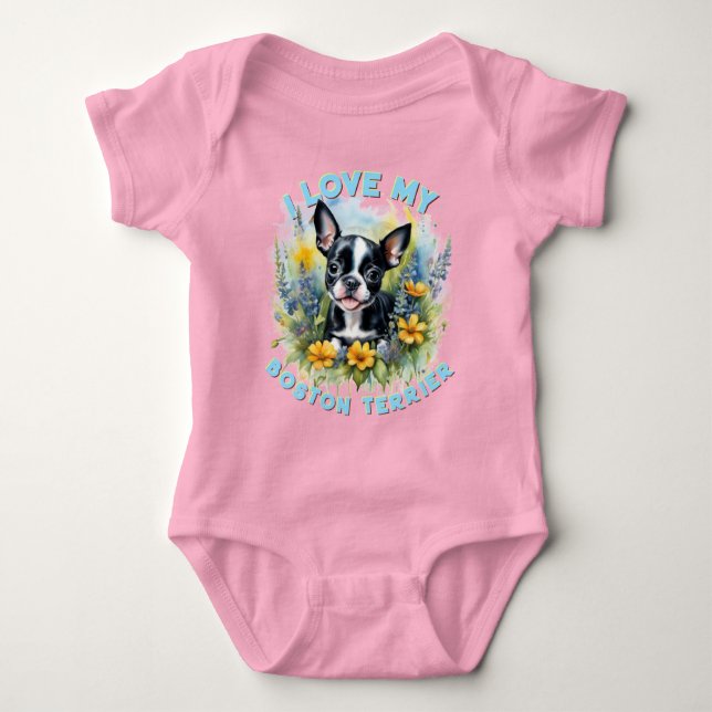 Joyful Boston Terrier Bloom - Custom Baby Bodysuit (Front)