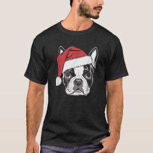 Joyful Boston Terrier Santa Dog on Boston Terrier T-Shirt