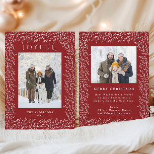 Joyful Botanical Christmas 2 Photo Hunter Red Holiday Card