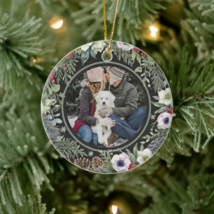 Joyful Botanical Christmas Personalised Arch Photo Ceramic Ornament