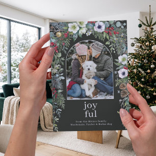 Joyful Botanical Christmas Personalised Arch Photo Holiday Card