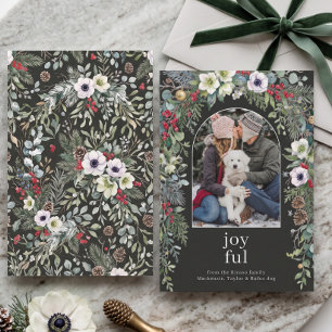 Joyful Botanical Christmas Personalised Arch Photo Holiday Card
