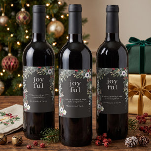 Joyful Botanical Christmas Personalised Wine Label